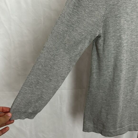 Garnet Hill Heathered Grey Silk Cotton Blend Knit Top Tie Back - Picture 2 of 8